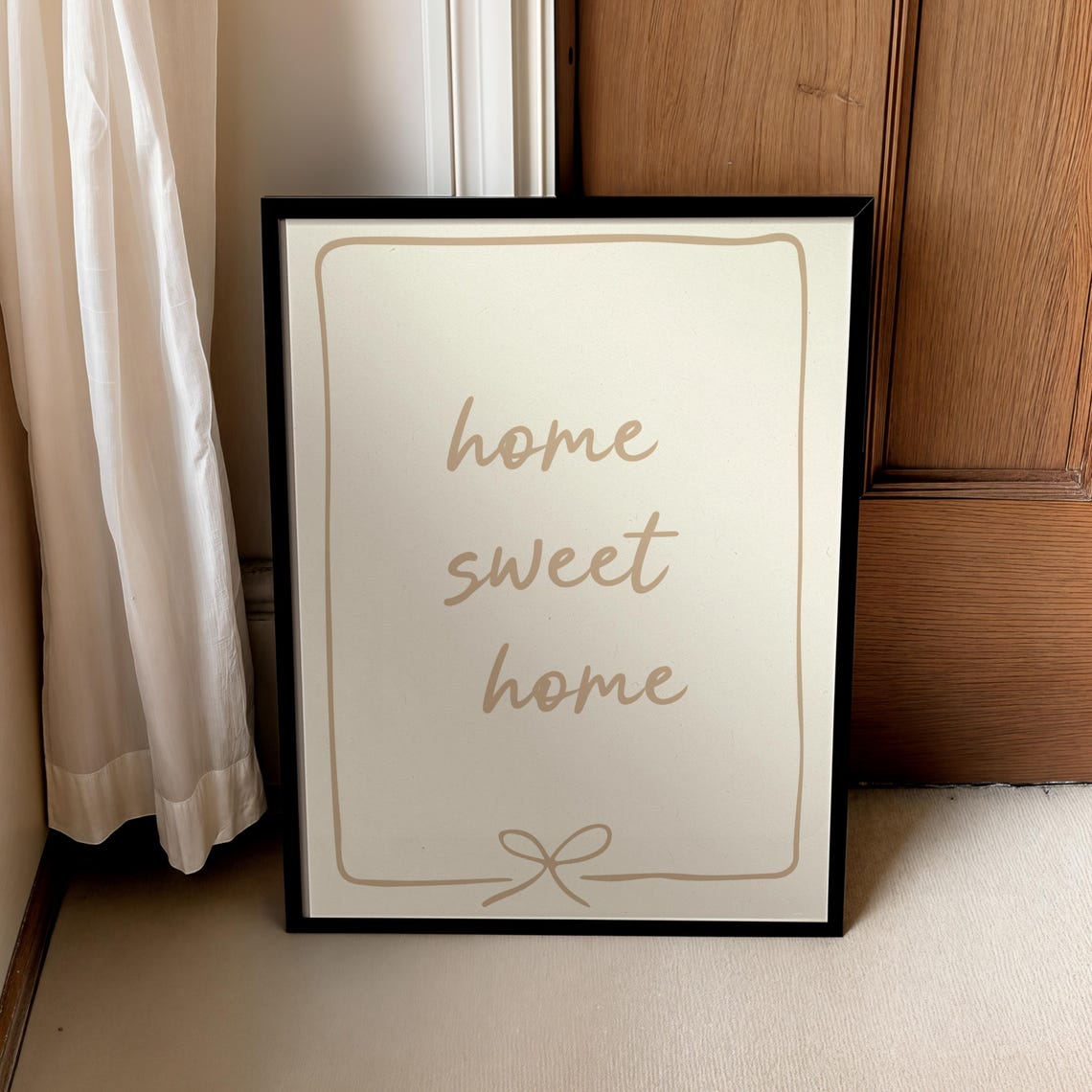 Home Sweet Home Beige Script Quote With Bow Minimal Decor Poster