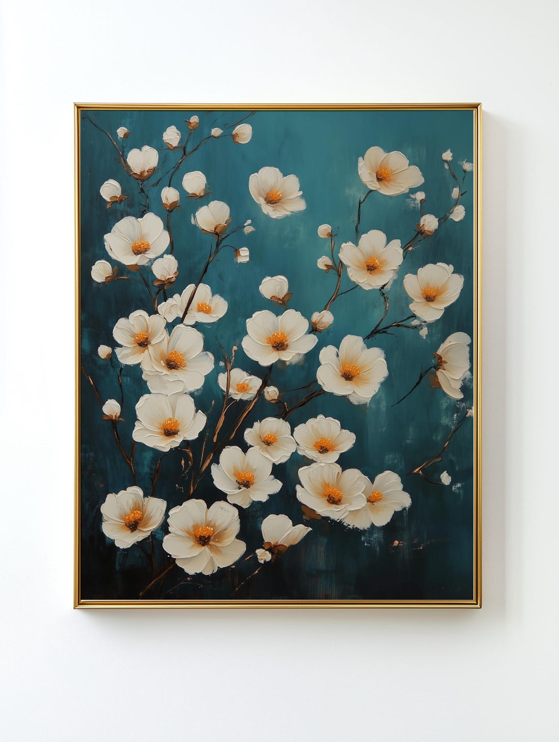 Moody White Flower Oil Painting Wall Art Vintage Floral Antique Art Print Farmhouse Wall Art Moody Botanical Painting - Image 3
