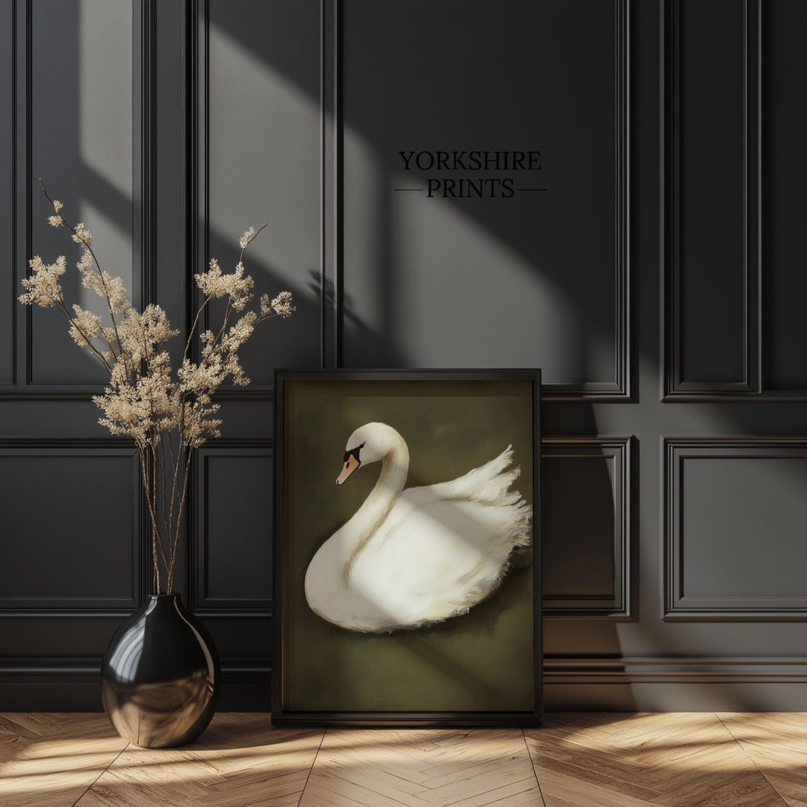 Swan Moody Sage Green Print Vintage Swan Wall Art Antique Swan Painting Dark Academia Print Dark Moody Swan Print Swan Nursery Wall Art - Image 2