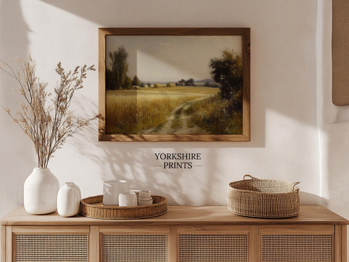 Golden Wheat Field Harvest Hay Bales Farm Road Summer Poster - Image 3