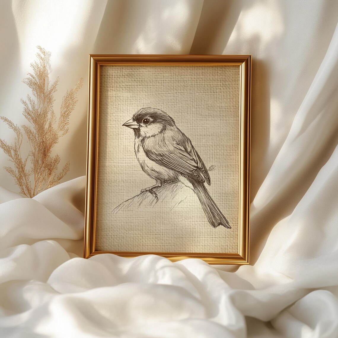 Rustic Sparrow Pencil Sketch Art Print, Farmhouse Nature - Image 2