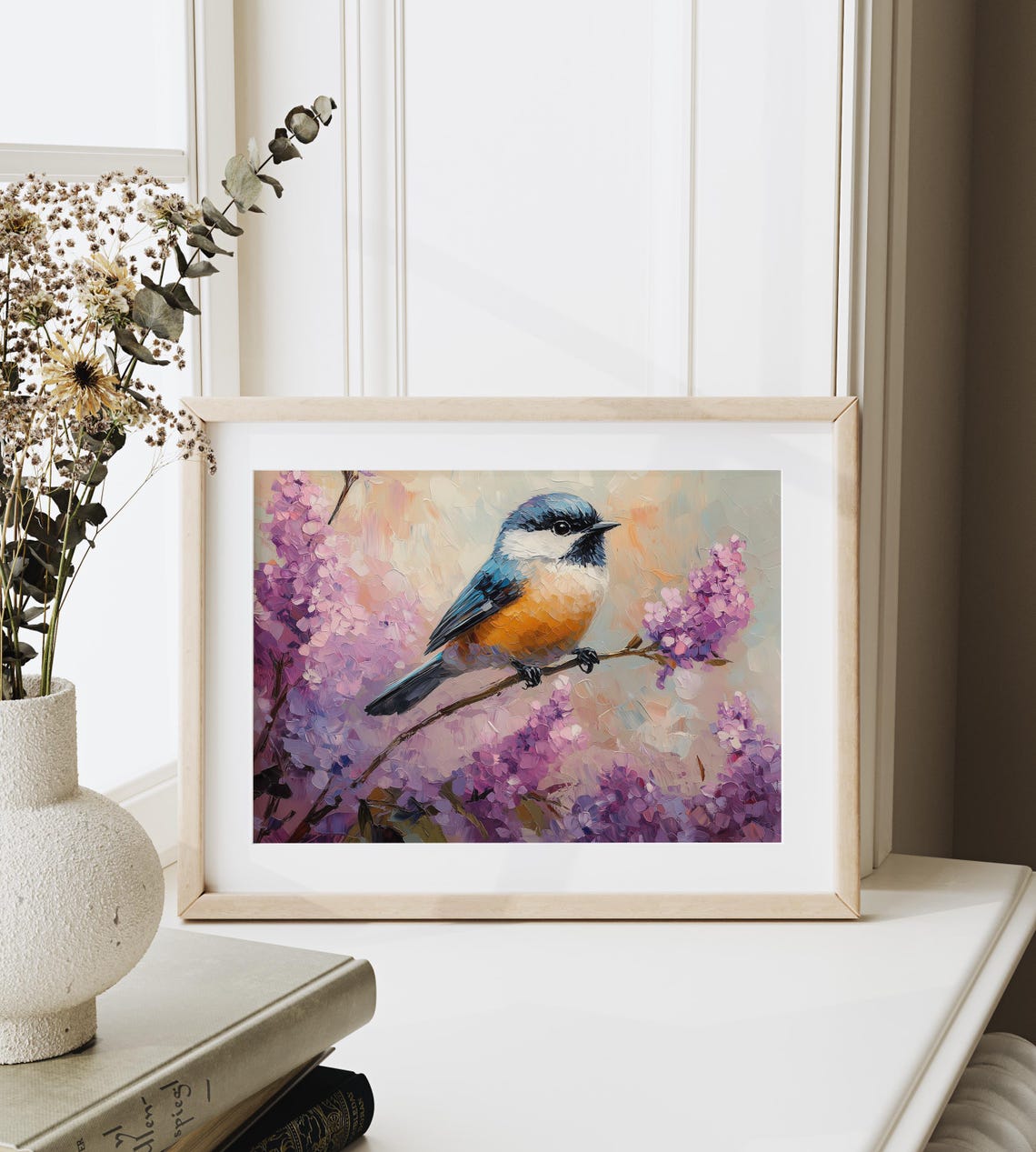 Colorful Songbird Perched Among Purple Lilac Blooms Spring Art Poster - Image 3