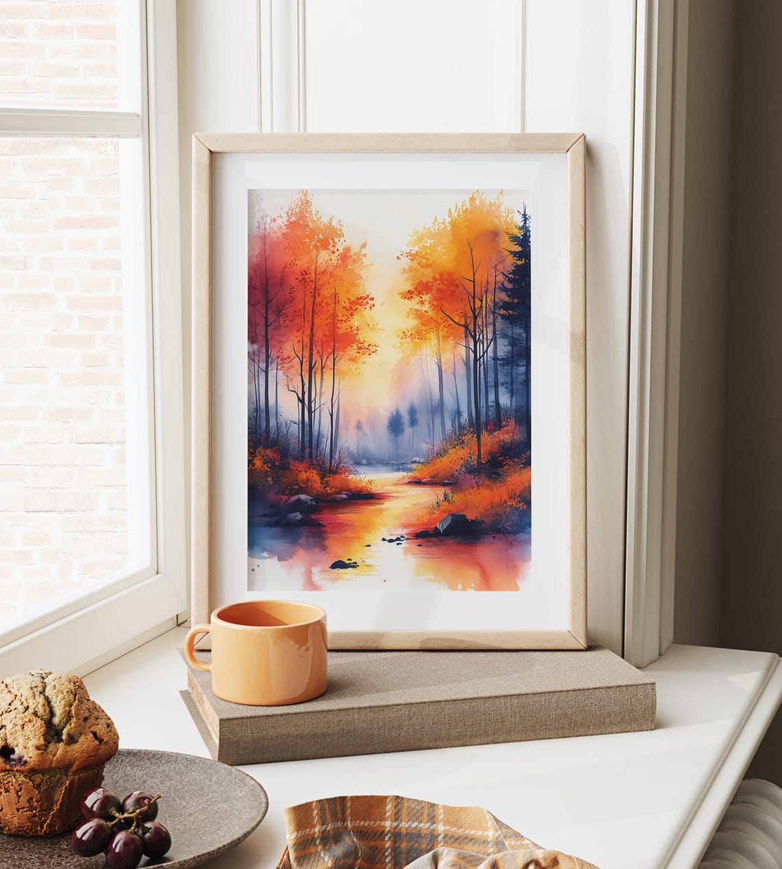 Autumn Forest Stream Colorful Watercolor Fall Landscape Nature Poster - Image 3