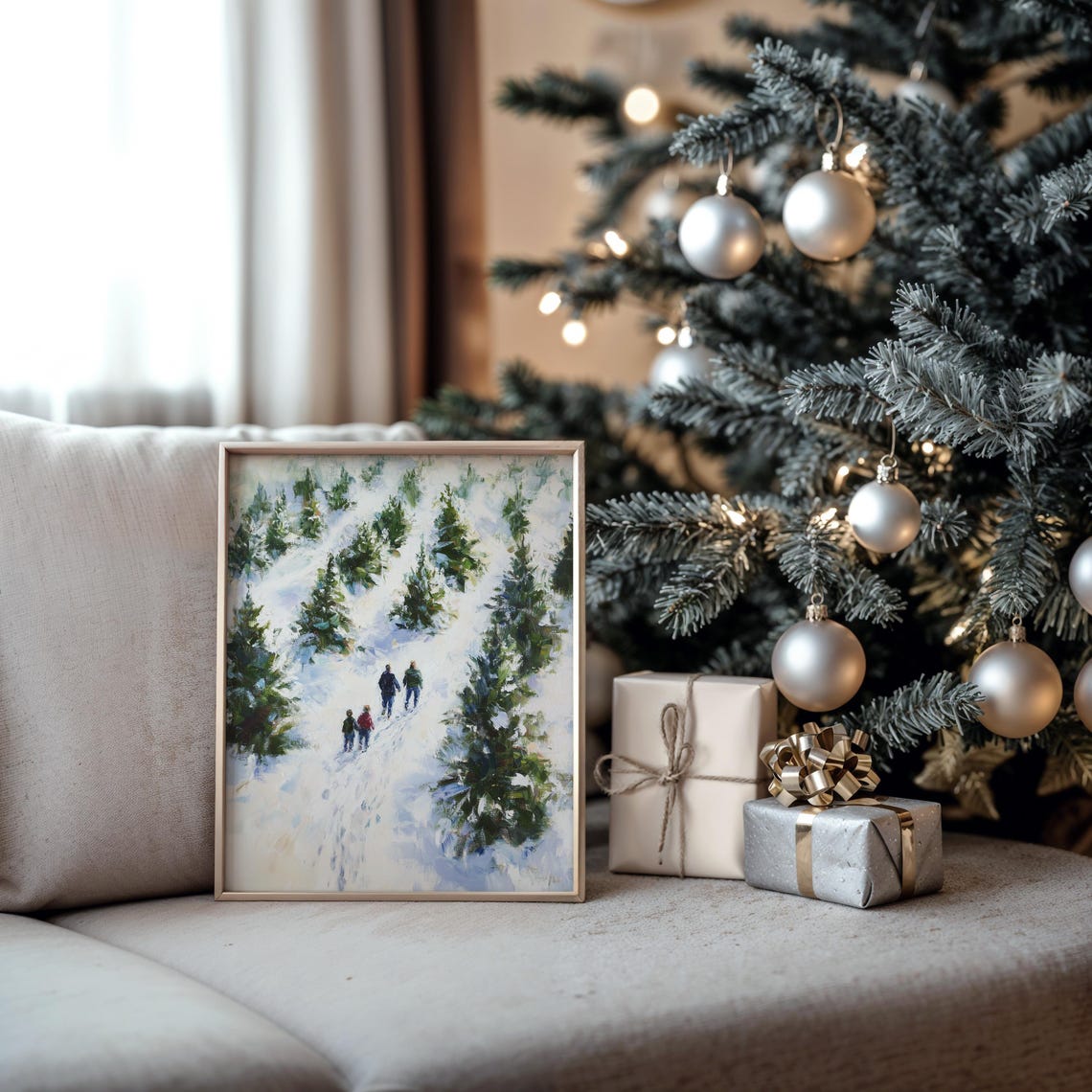 Snow Covered Christmas Tree With Warm Lights Winter Holiday Wall Art - Image 3