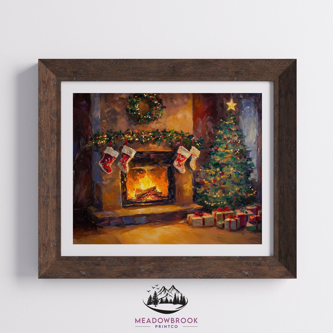 Cozy Christmas Living Room Fireplace Holiday Art Print - Image 2