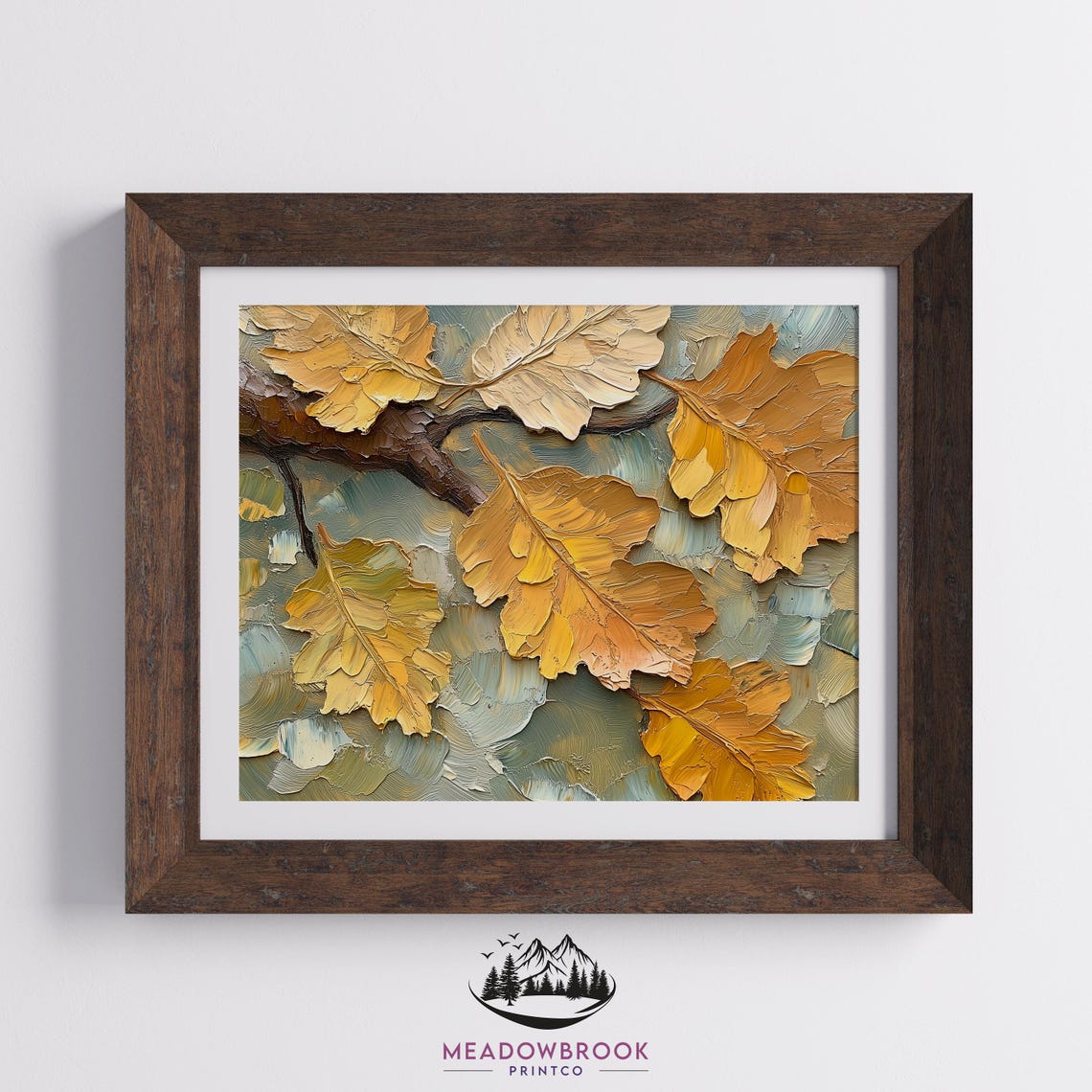 Golden Oak Leaves Impasto Closeup Warm Fall Foliage Botanical Wall Art - Image 2