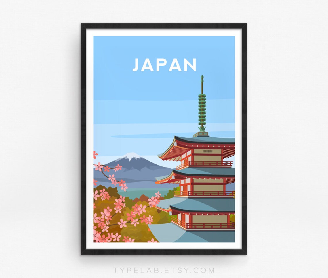 Mount Fuji Travel Poster, Japanese Pagoda Landscape - Image 2