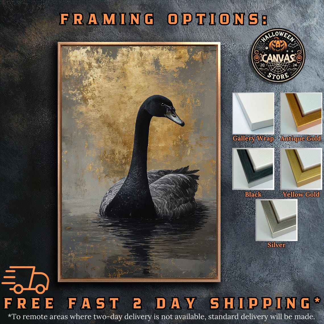 Graceful Black Swan Gliding On Dark Water Golden Night Sky Wall Poster - Image 5