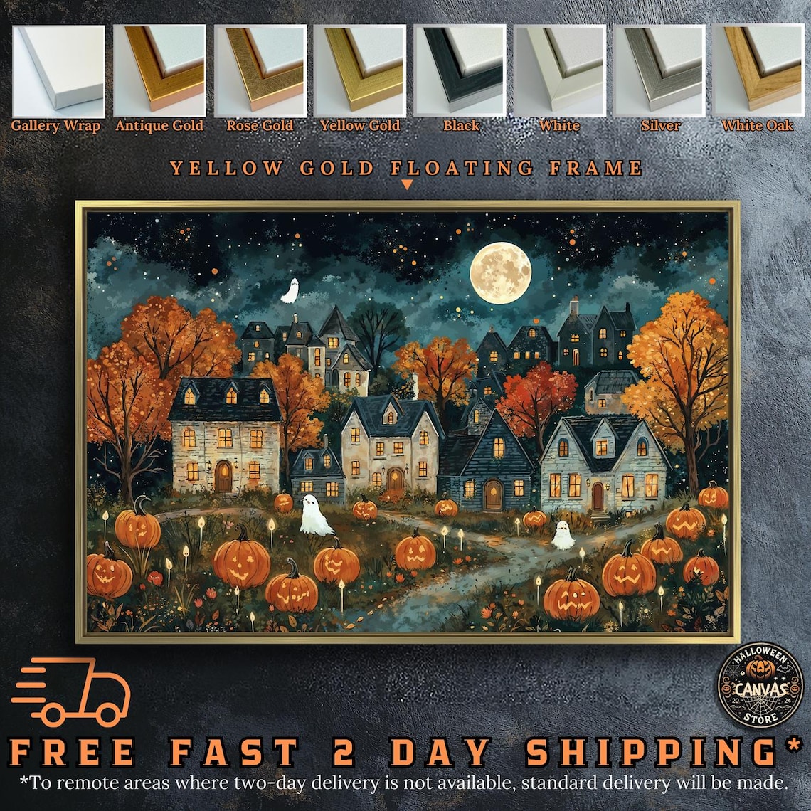 Halloween Village With Pumpkins, Spooky Autumn Poster - Image 2