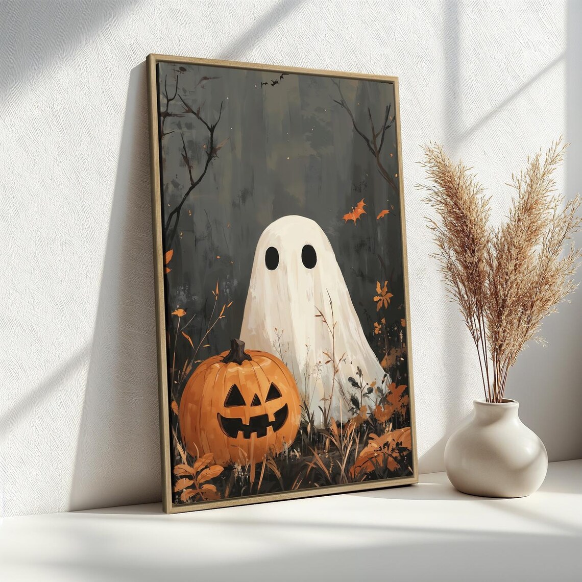 Cute Ghost Jack-O-Lantern Misty Forest Autumn Spooky Halloween Wall Poster - Image 3
