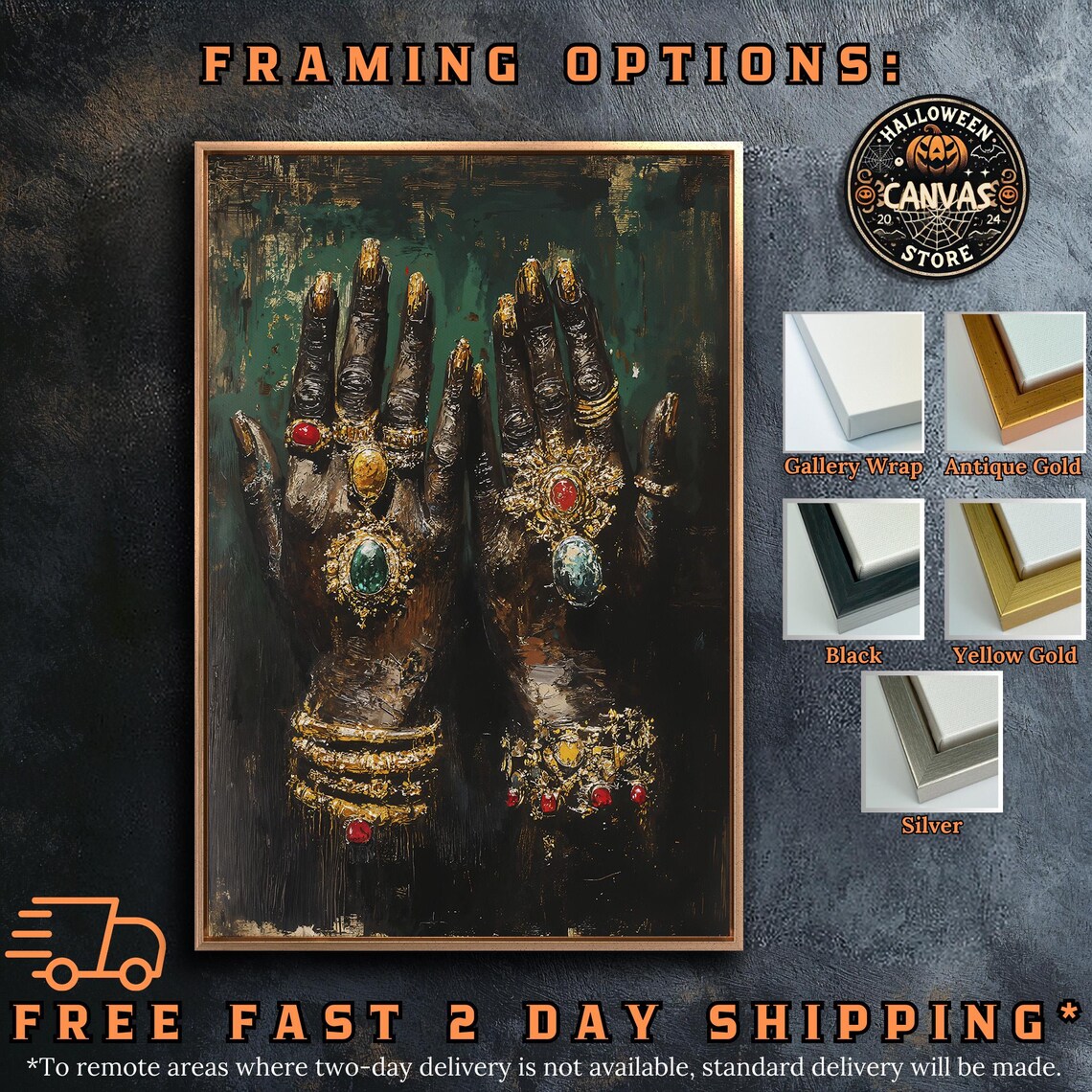 Ornate Gold Jewelry On Dark Hands With Red Gems Gothic Hands Art Poster - Image 5