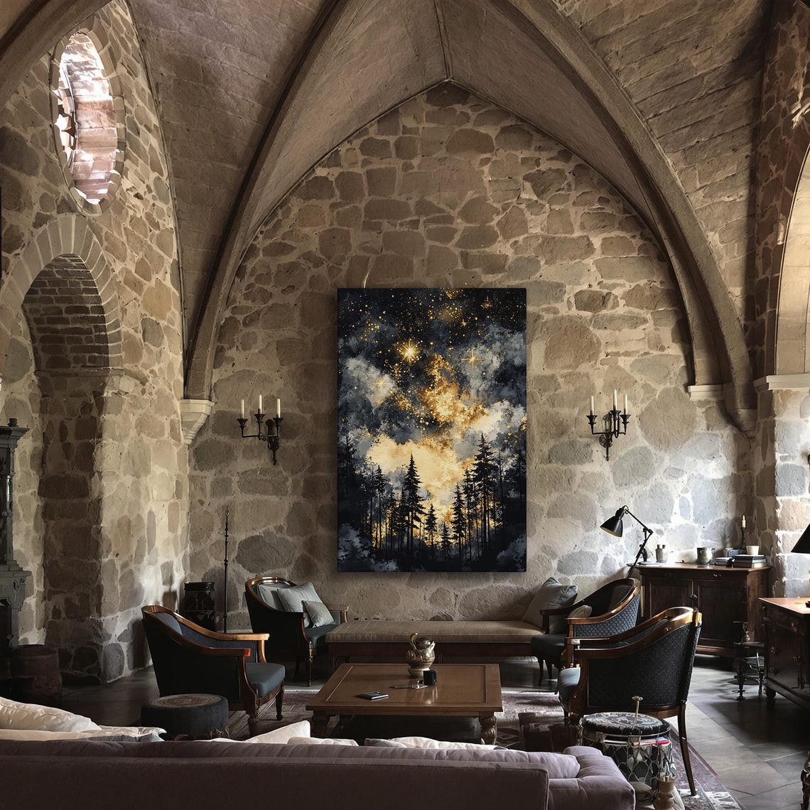 Enchanted Starry Sky In Gothic Forest Print Mystical Night Landscape Decor Dark Academic Poster Ready To Hang Framed Wall Art - Image 3
