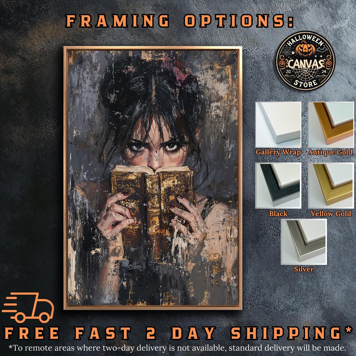 Girl Reading Antique Book Intense Gaze Dark Grungy Gothic Literature Wall Art - Image 5