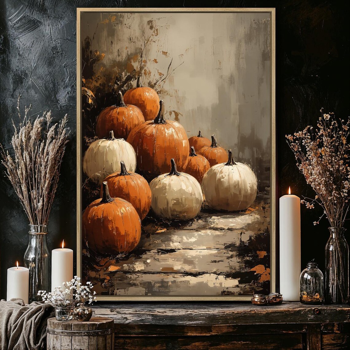 Autumn Pumpkin Stack Art Print, Rustic Fall Poster - Image 4
