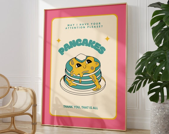 Pancake Breakfast Wall Art Funny Girly Food Prints Retro Kitchen Wall Decor Pancakes Lover Home Decor Cute Print