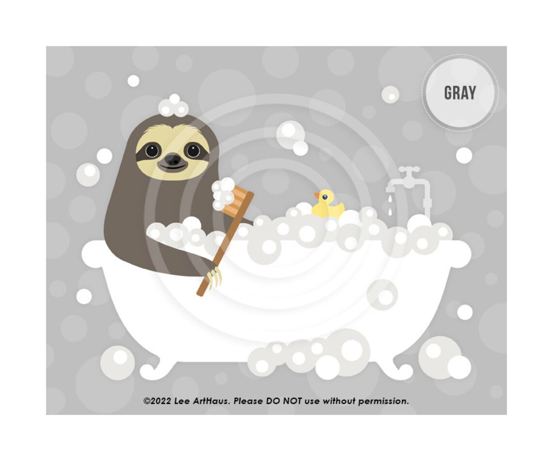 Cute Sloth Bubble Bath Scrub Brush Rubber Duck Teal Bathroom Decor Poster - Image 3
