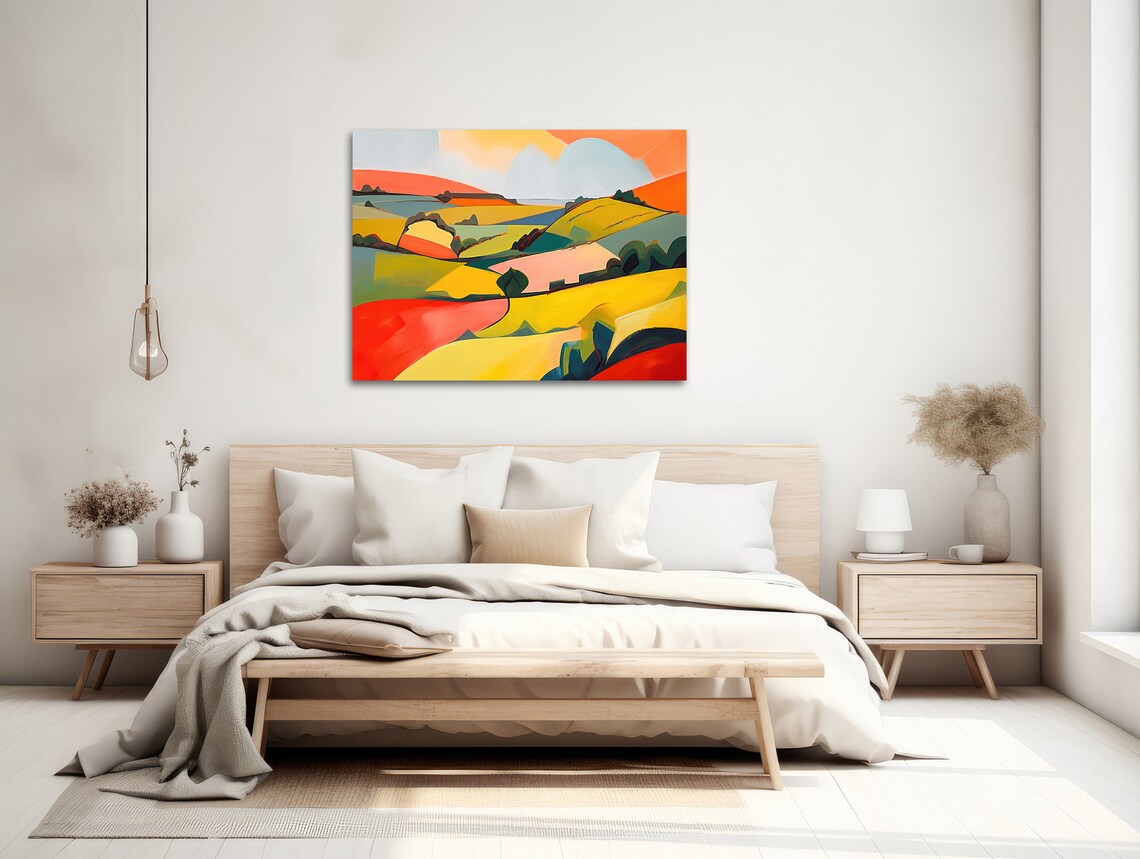 Large Abstract Landscape Wall Art Framed Print Modern Landscape Painting Extra Large Artwork Orange Hillside 2 - Image 2