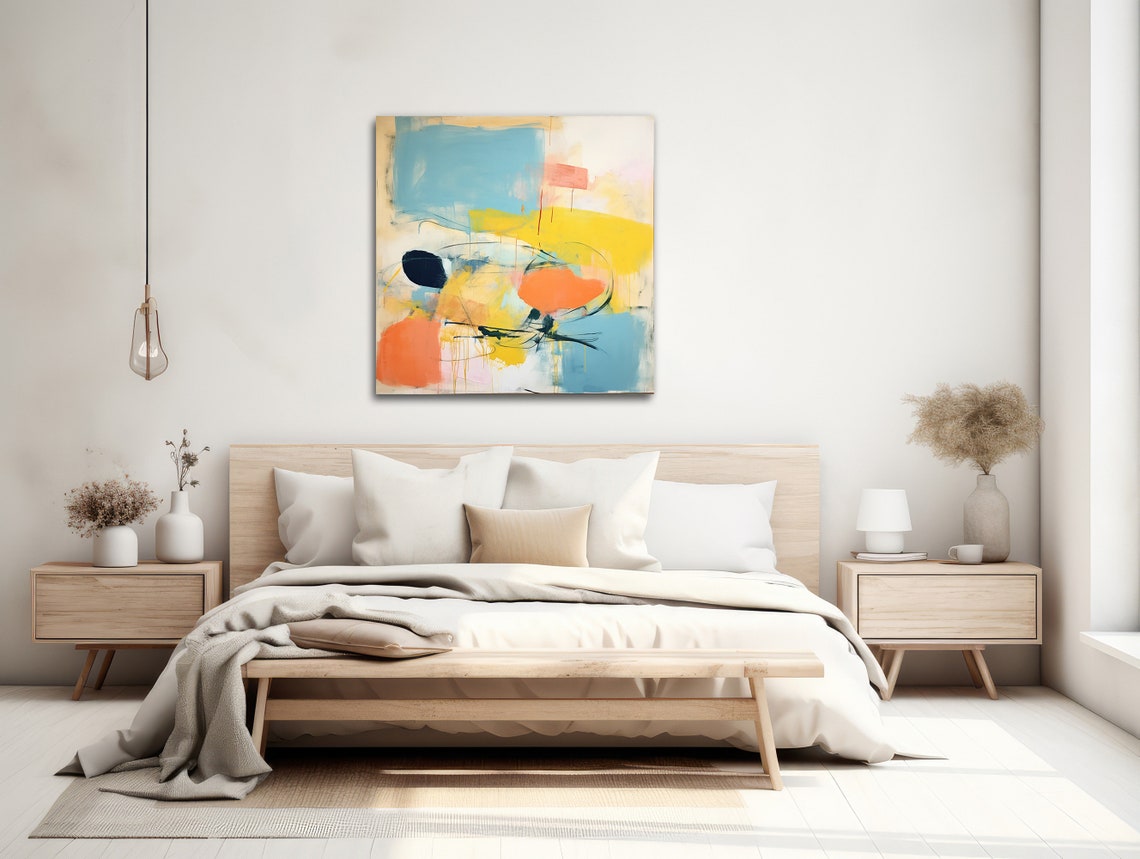 Bold Blue Yellow Abstract Expressionist Color Blocks Painting Poster - Image 2