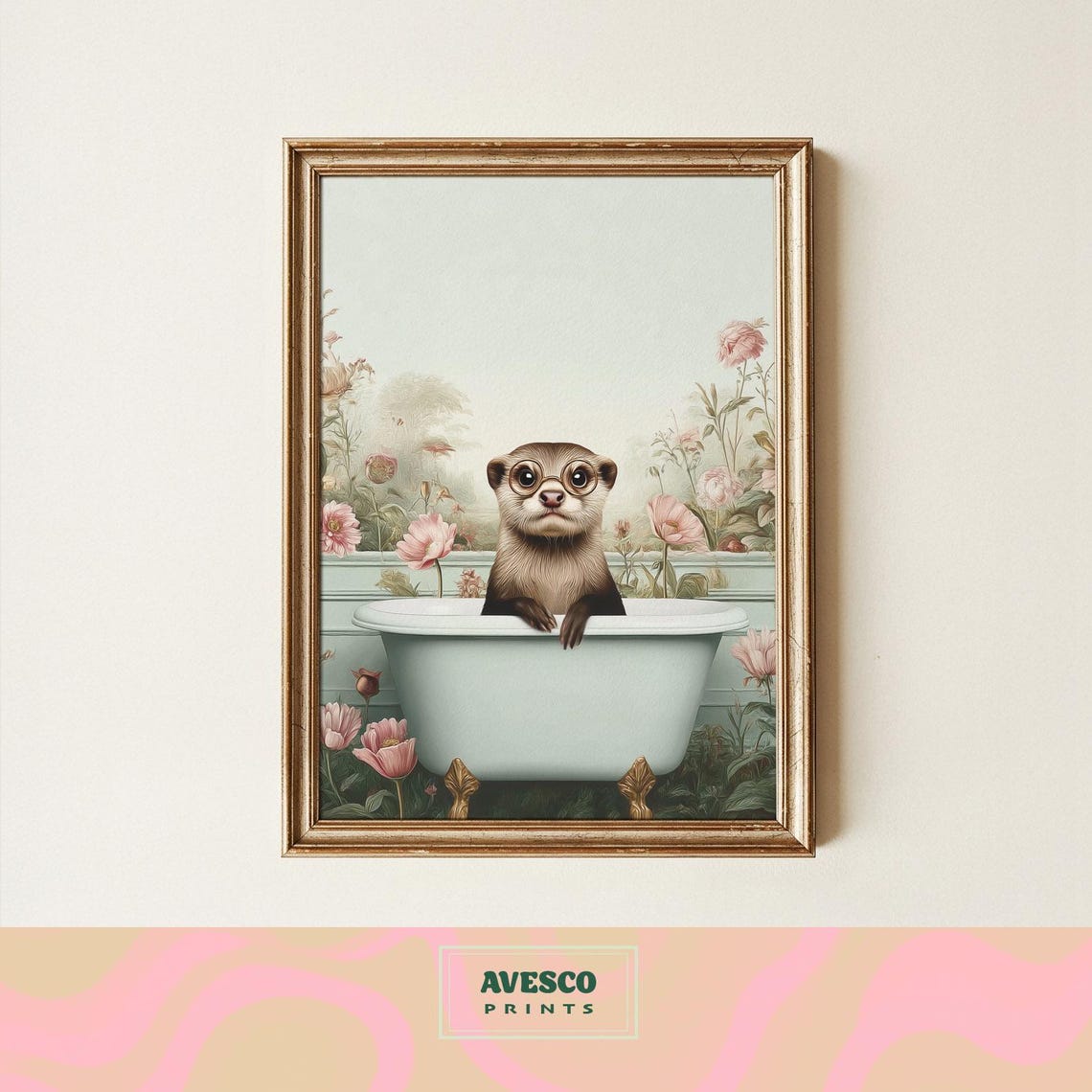 Otter In Bathtub Print Funny Bathroom Wall Decor Gift For Lovers