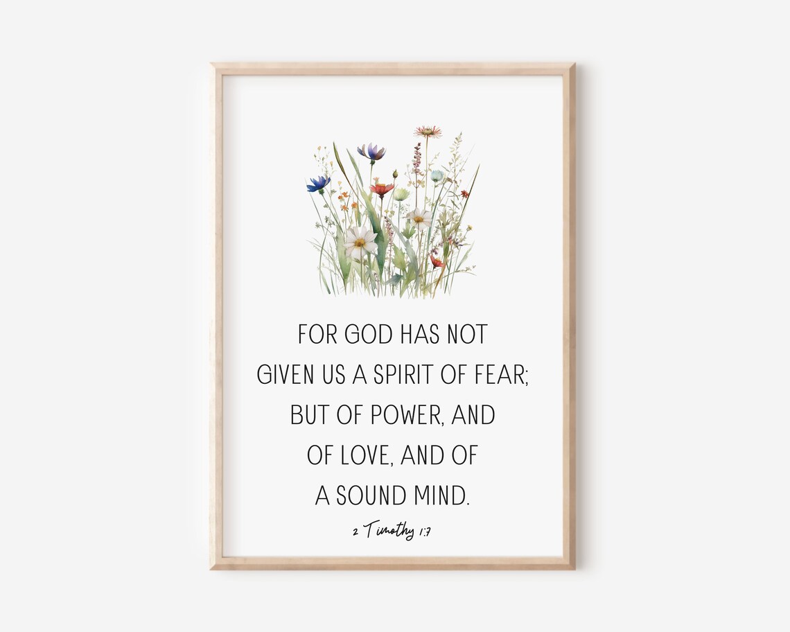 2 Timothy 1:7 Bible Verse Wildflower Watercolor Christian Faith Poster