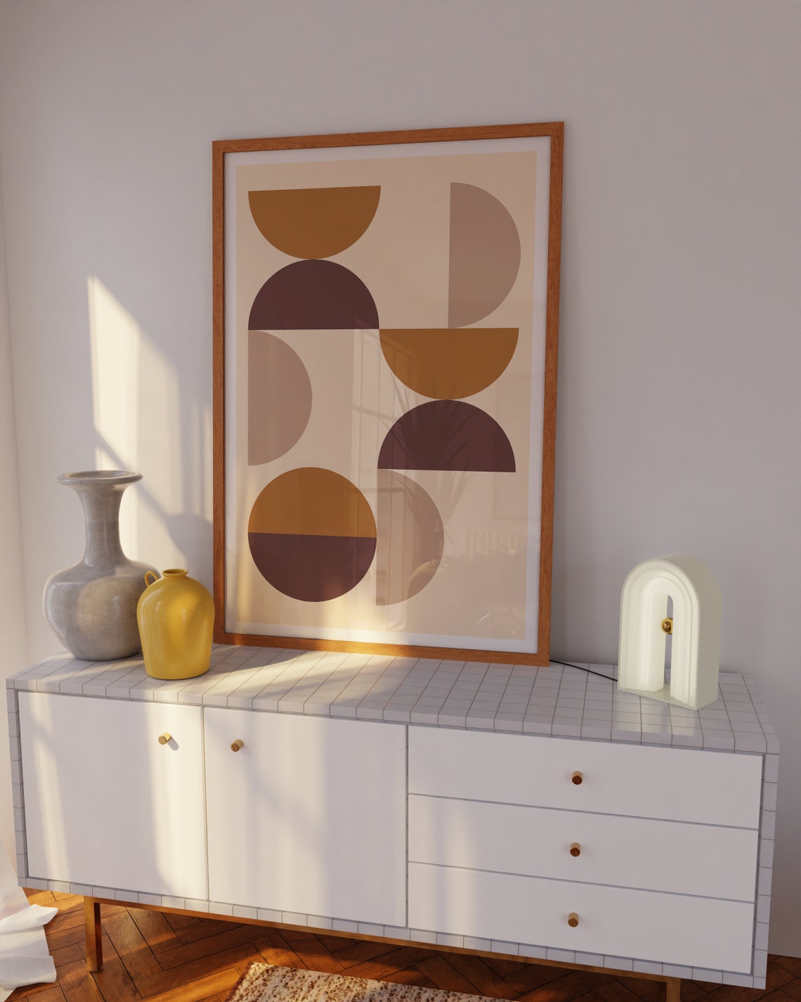 Mustard Brown Scattered Semicircle Bauhaus Mid Century Poster - Image 4