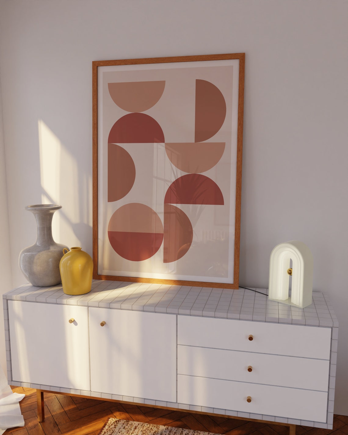 Terracotta Pink Scattered Semicircle Bauhaus Mid Century Poster - Image 4
