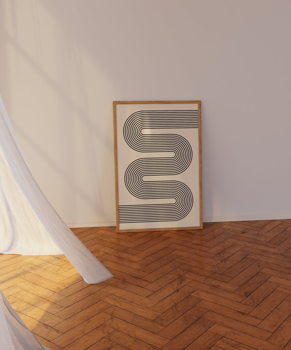Black S Curve Parallel Lines Cream Minimalist Optical Art Poster - Image 4