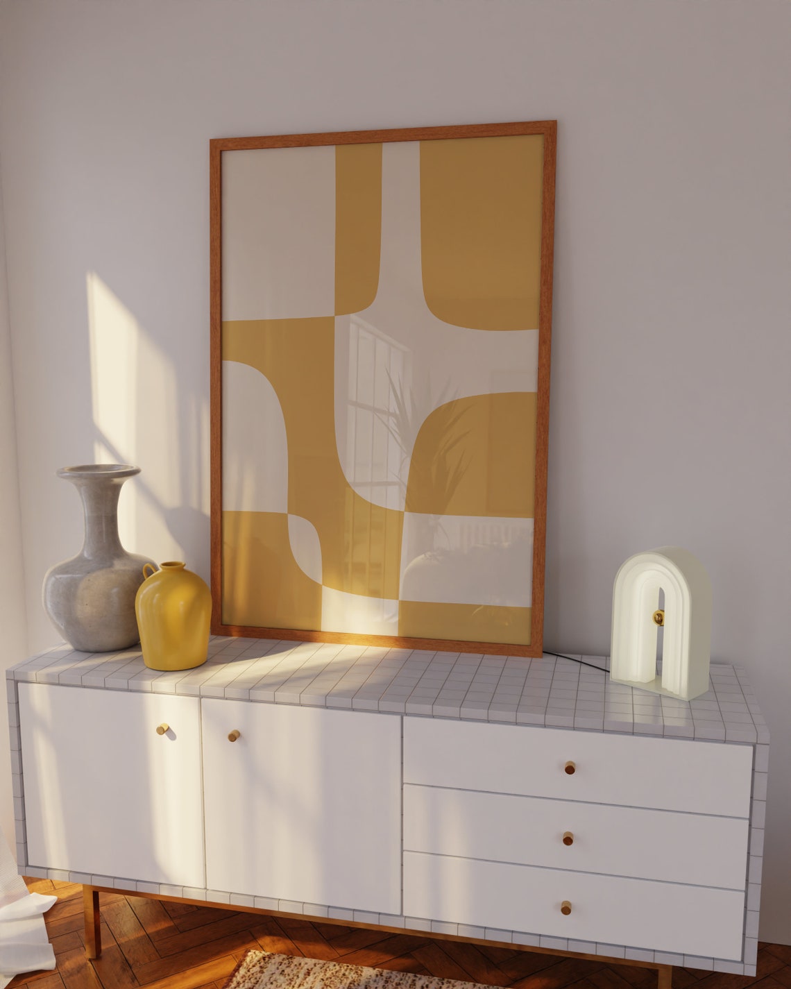 Mustard Yellow Geometric Puzzle Blocks Abstract Modern Poster - Image 2