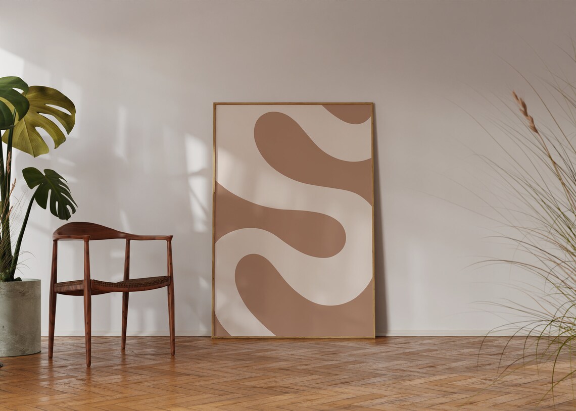 Mocha Taupe Wavy Curves Abstract Neutral Minimalist Art Poster - Image 3