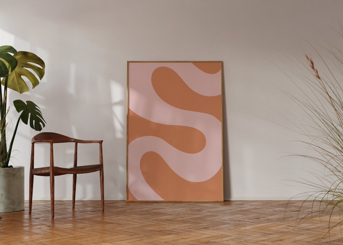 Terracotta Wavy Lines Abstract Minimalist Modern Wall Poster - Image 4