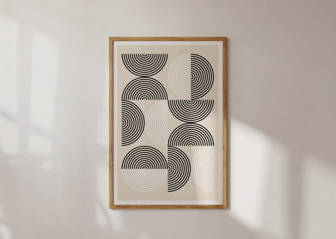 Mid Century Modern Concentric Arcs Bauhaus Style Wall Poster