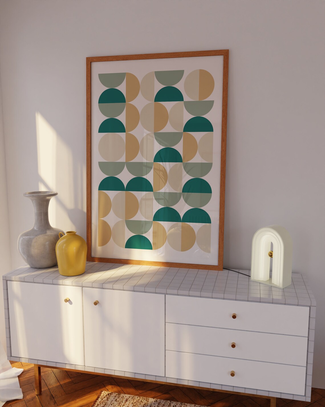 Teal Sage Mustard Half Circle Colorful Retro Geometric Poster - Image 4