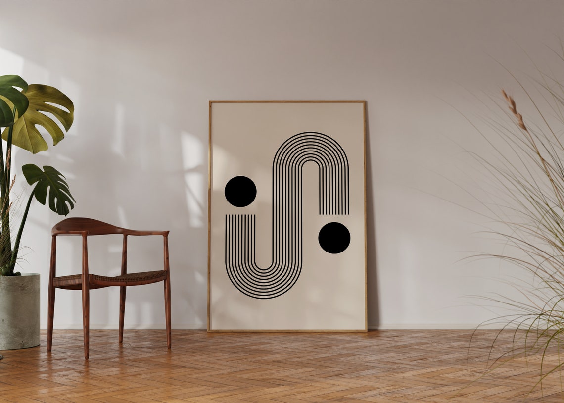 Mid Century Modern Hook Arch Striped Duo Dot Abstract Poster - Image 3