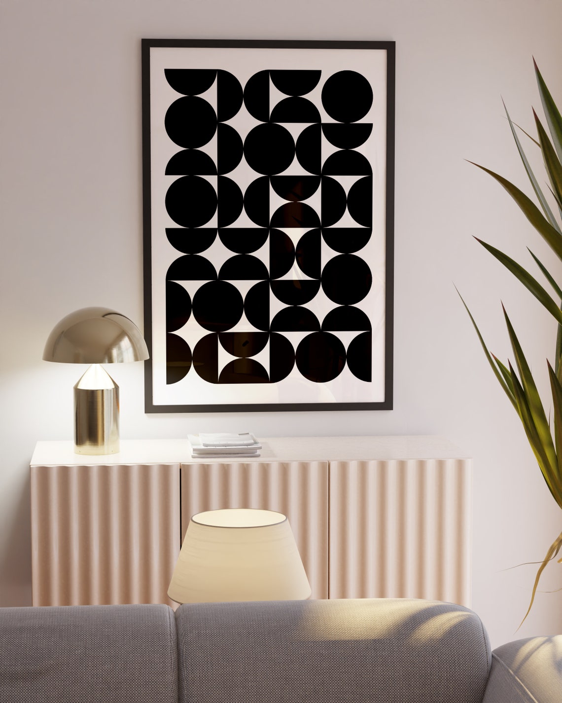 Black Circle Grid Pattern Minimalist Monochrome Abstract Poster - Image 2