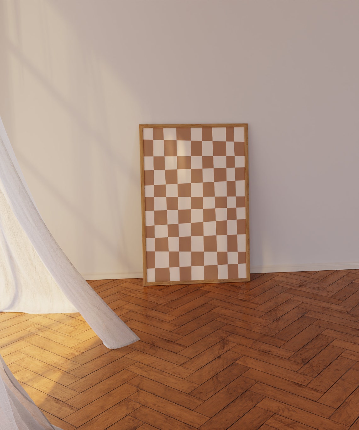Tan Checkerboard Warm Neutral Classic Retro Pattern Art Poster - Image 2