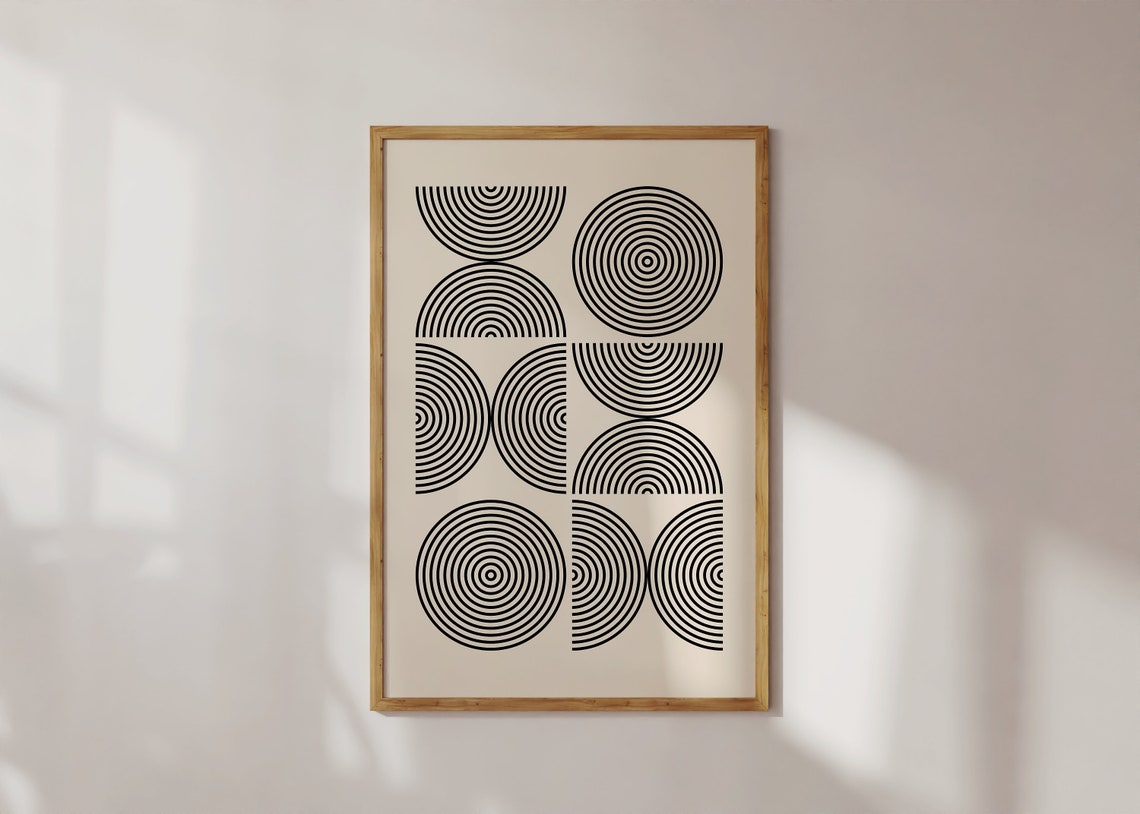 Large Black Concentric Circle Bauhaus Geometric Abstract Poster