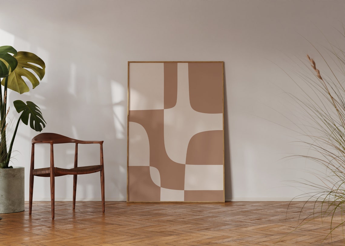 Taupe Geometric Puzzle Blocks Abstract Neutral Modern Wall Poster - Image 3