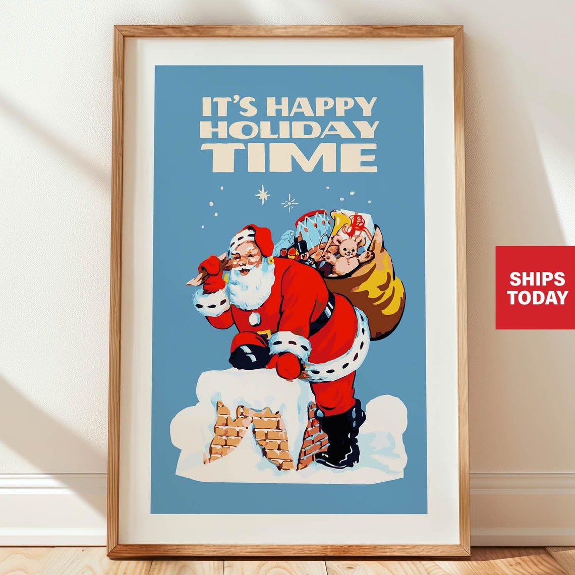 Its Happy Holiday Time Retro Santa Claus Christmas Gift Poster