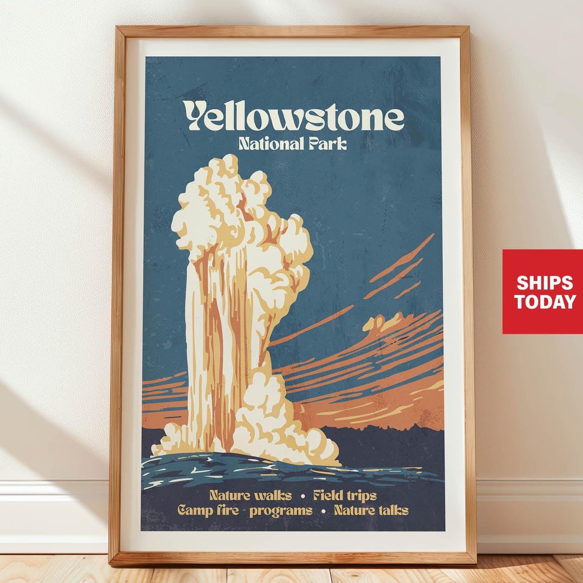 Retro Yellowstone Travel Print Yellowstone Art Wyoming Wall Art National Park Poster Outdoorsy Gift For Traveler Wilderness Wall Decor