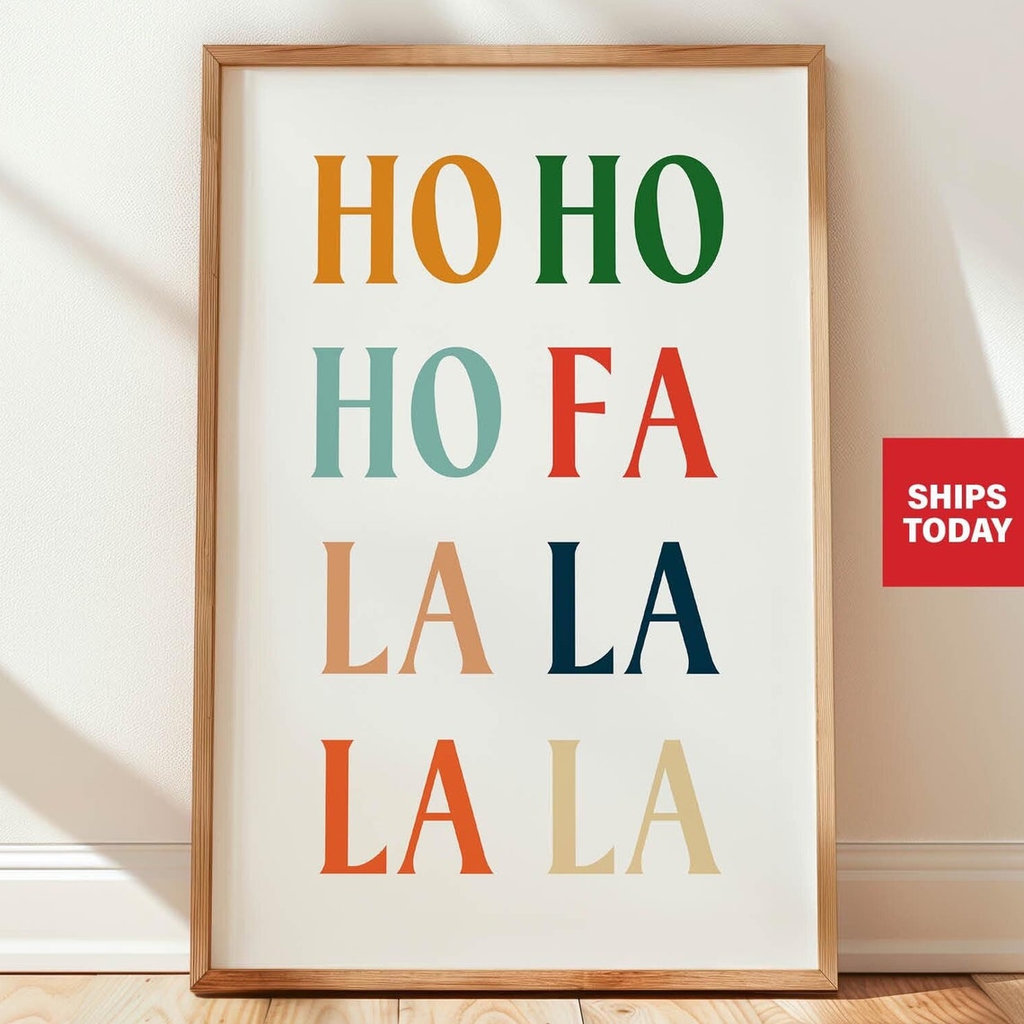 Ho Ho Ho Fa La La La Retro Colorful Christmas Typography Print