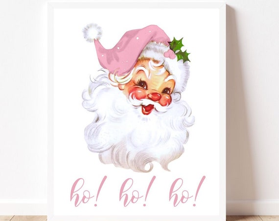 Santa Print, Vintage Retro Christmas Decor