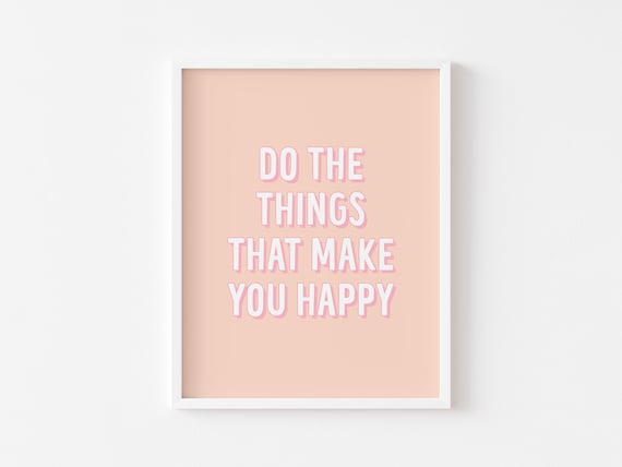 Bedroom Prints Happiness Quote Pastel Pink Print Wall Art Motivational Saying Home Decor Office Positive