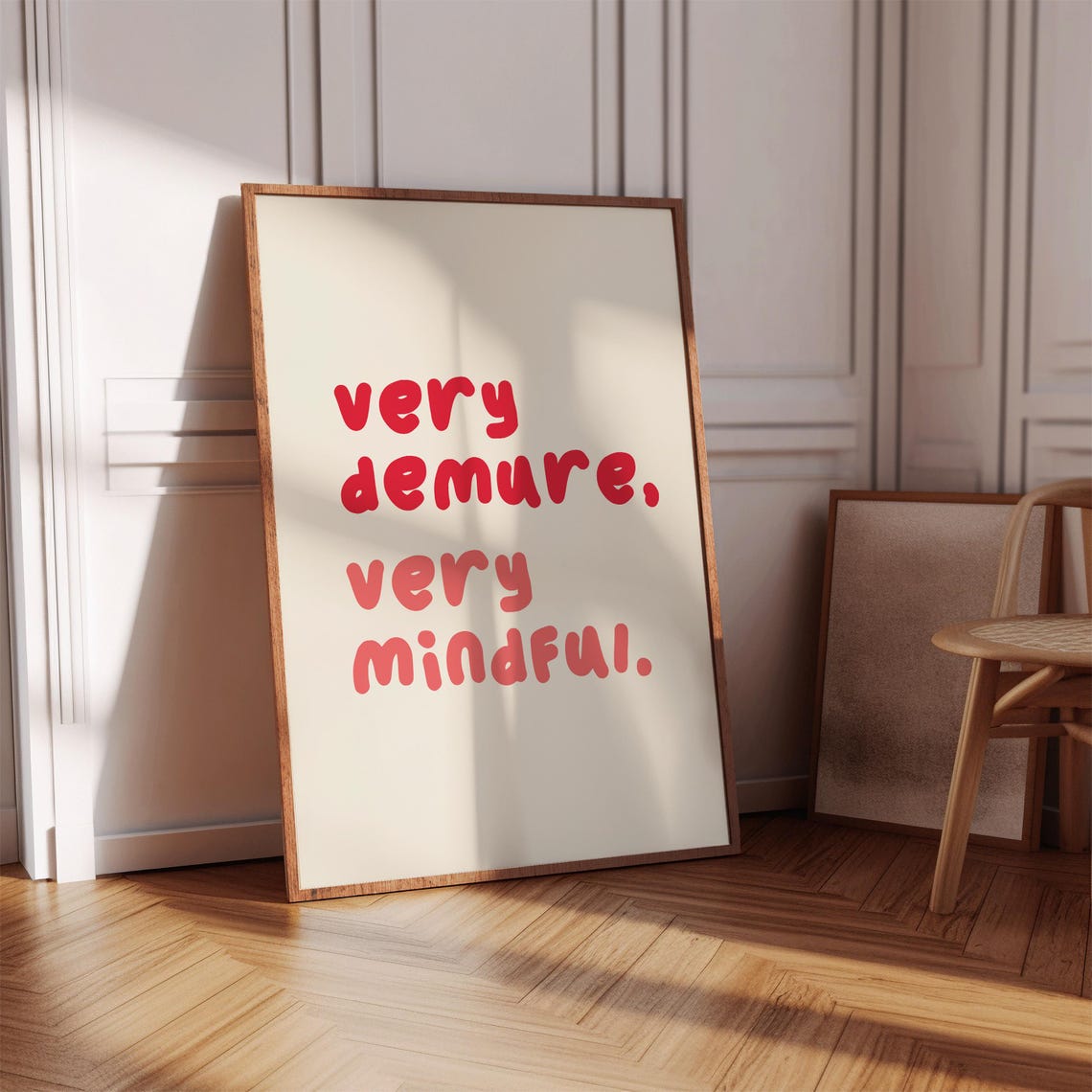 Very Demure Very Mindful Playful Red Typography Quote Poster Art
