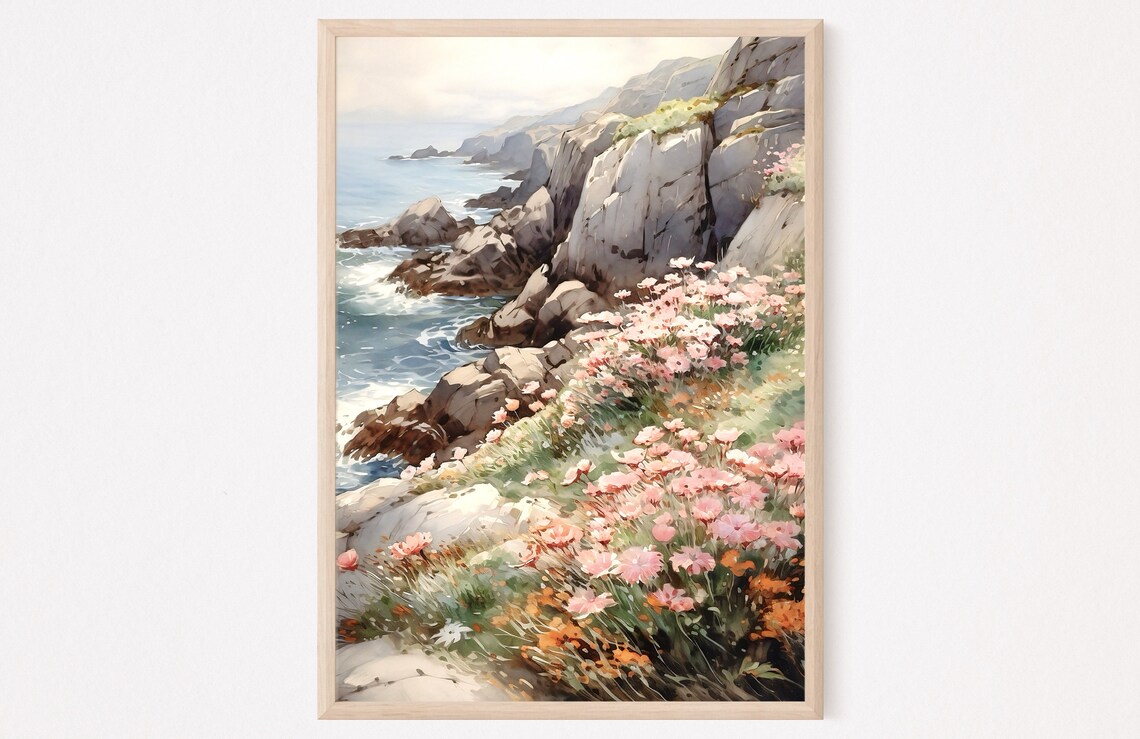 Isle Of Skye Scotland Sea Cliffs Wildflower Coast Watercolor Poster