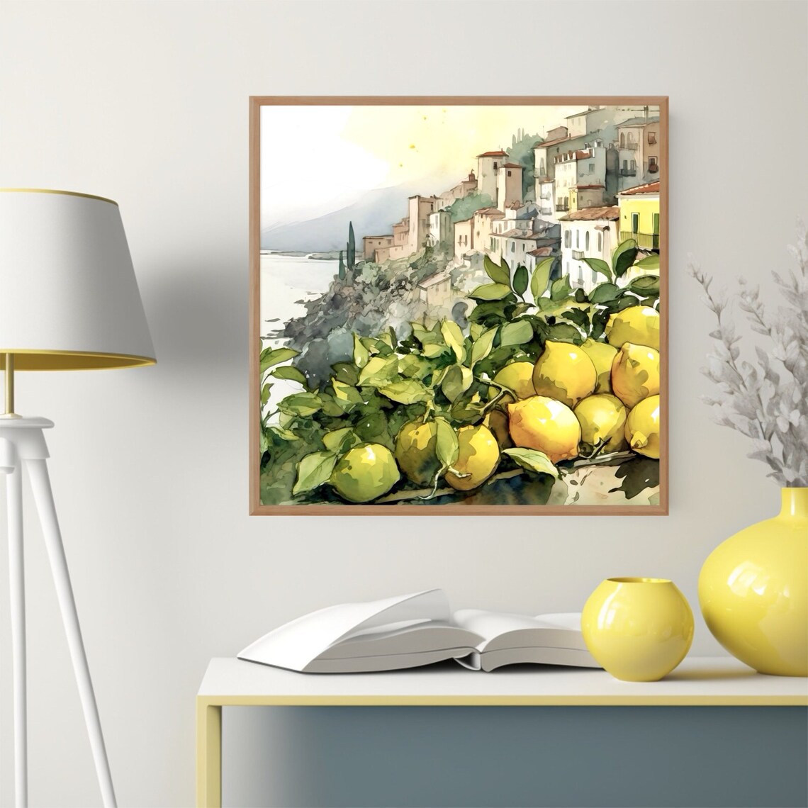 Amalfi Coast Lemon Grove Seaside Village Watercolor Art Poster - Image 2