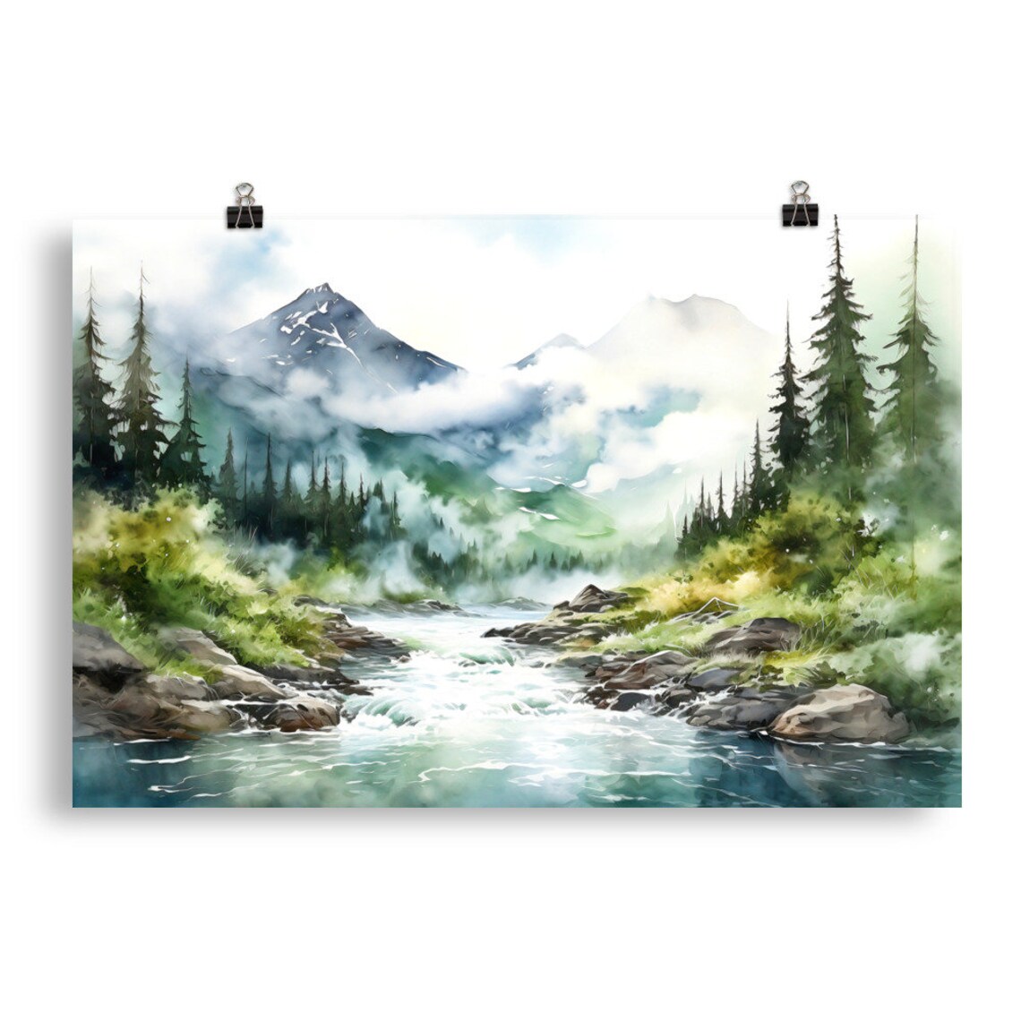 Alaska Watercolor Travel Poster, Mountain River Art Print - Image 5