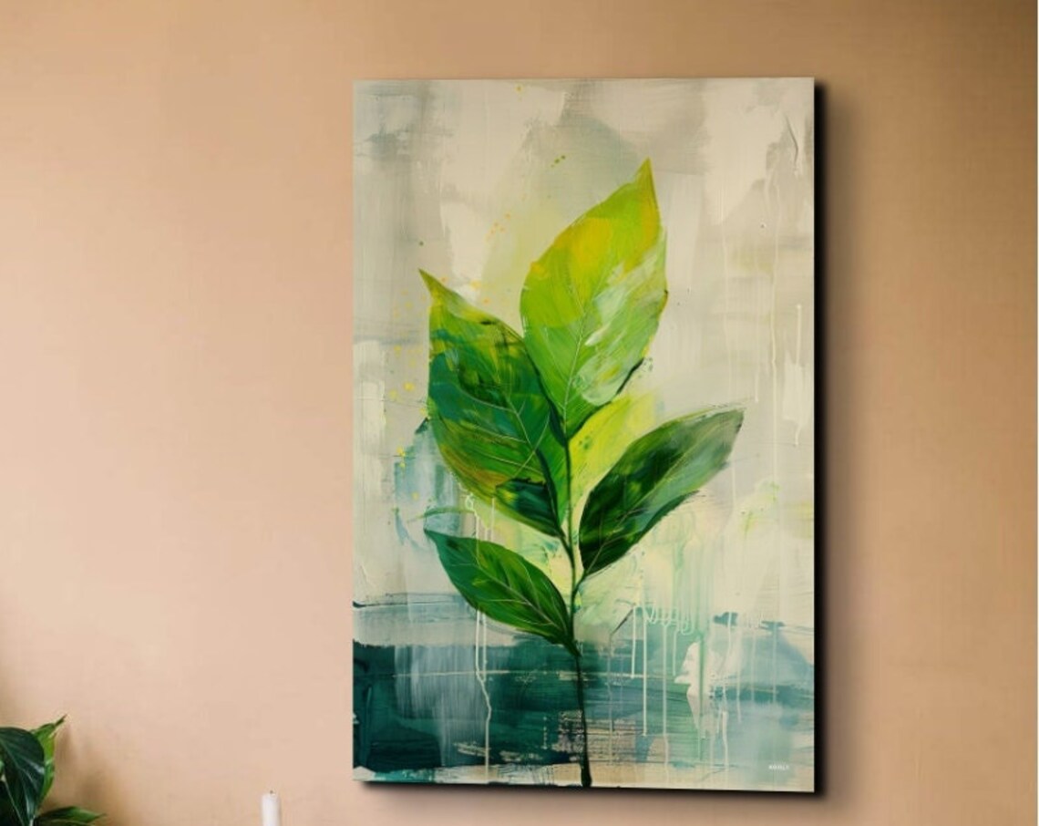 Minimalist Green Leaves Botanical Abstract Painting Decor Poster