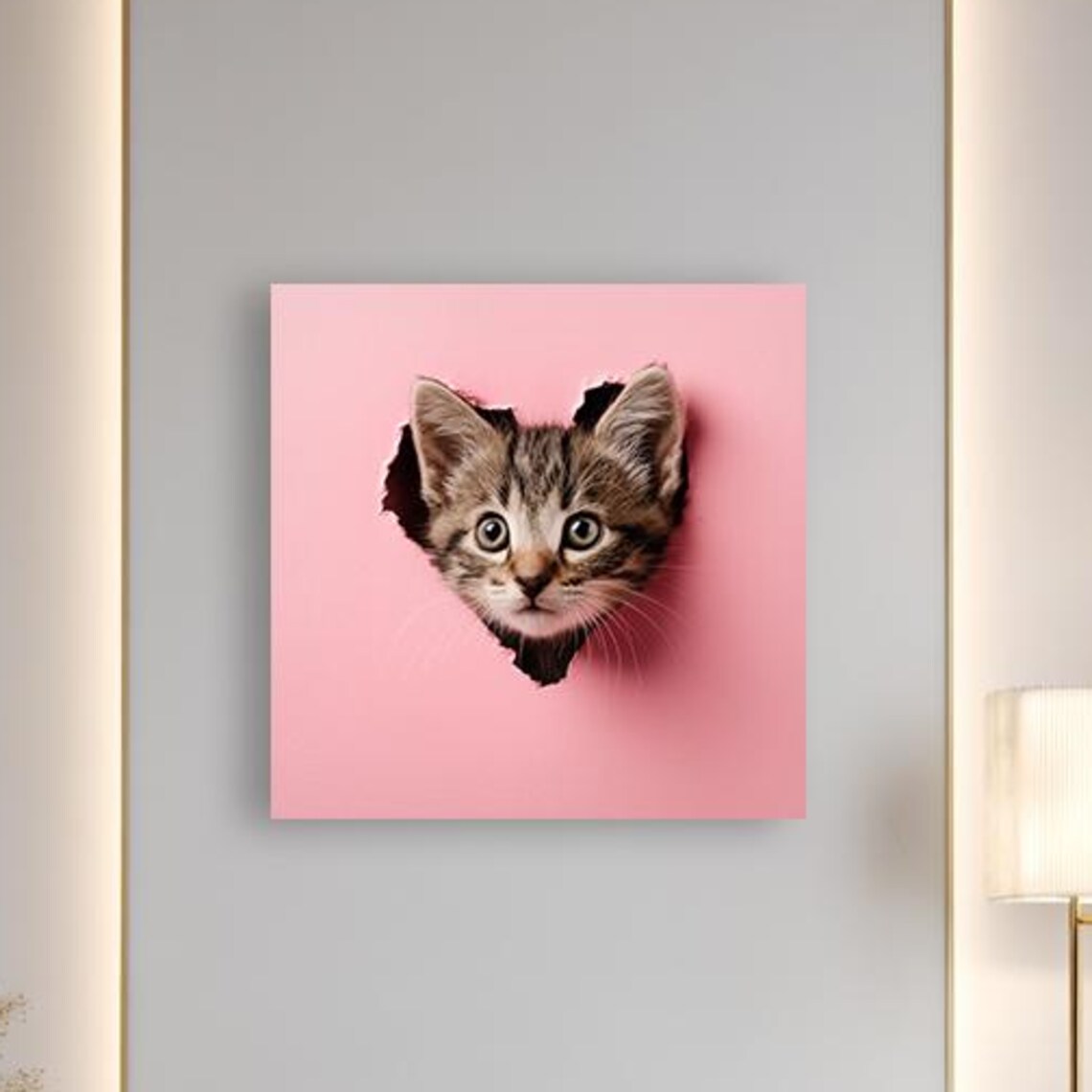 Cute Kitten Heart Pink Valentine Cat Art Print