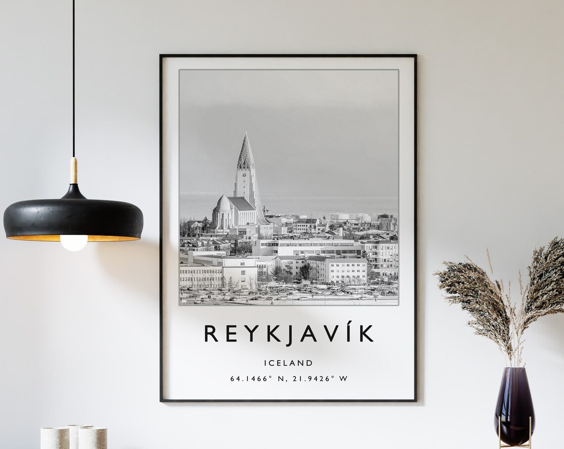Reykjavik Iceland Hallgrimskirkja Church City Black White Photo Poster