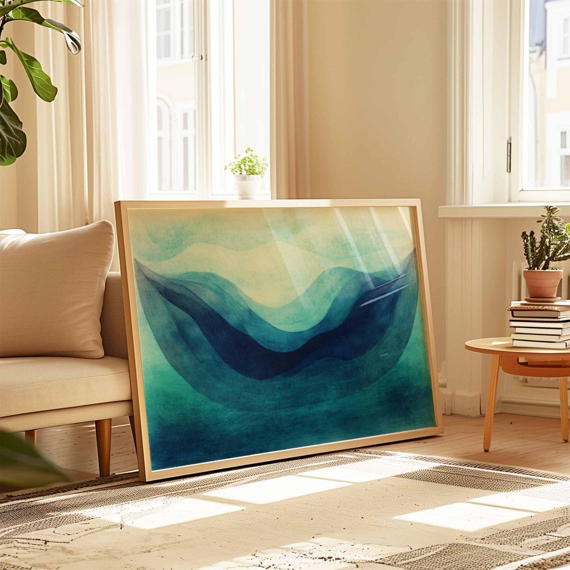 Blue Ocean Wave Abstract Watercolor Flowing Sea Art Wall Poster